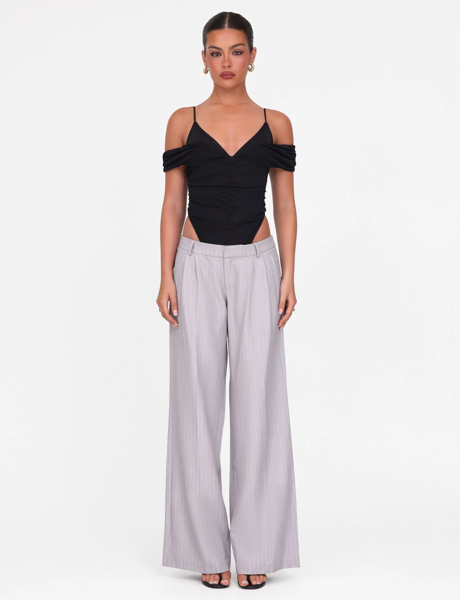 AMBERLY SUIT PANT - GREY : PINSTRIPE : GREY PINSTRIPE - Stylemaxs