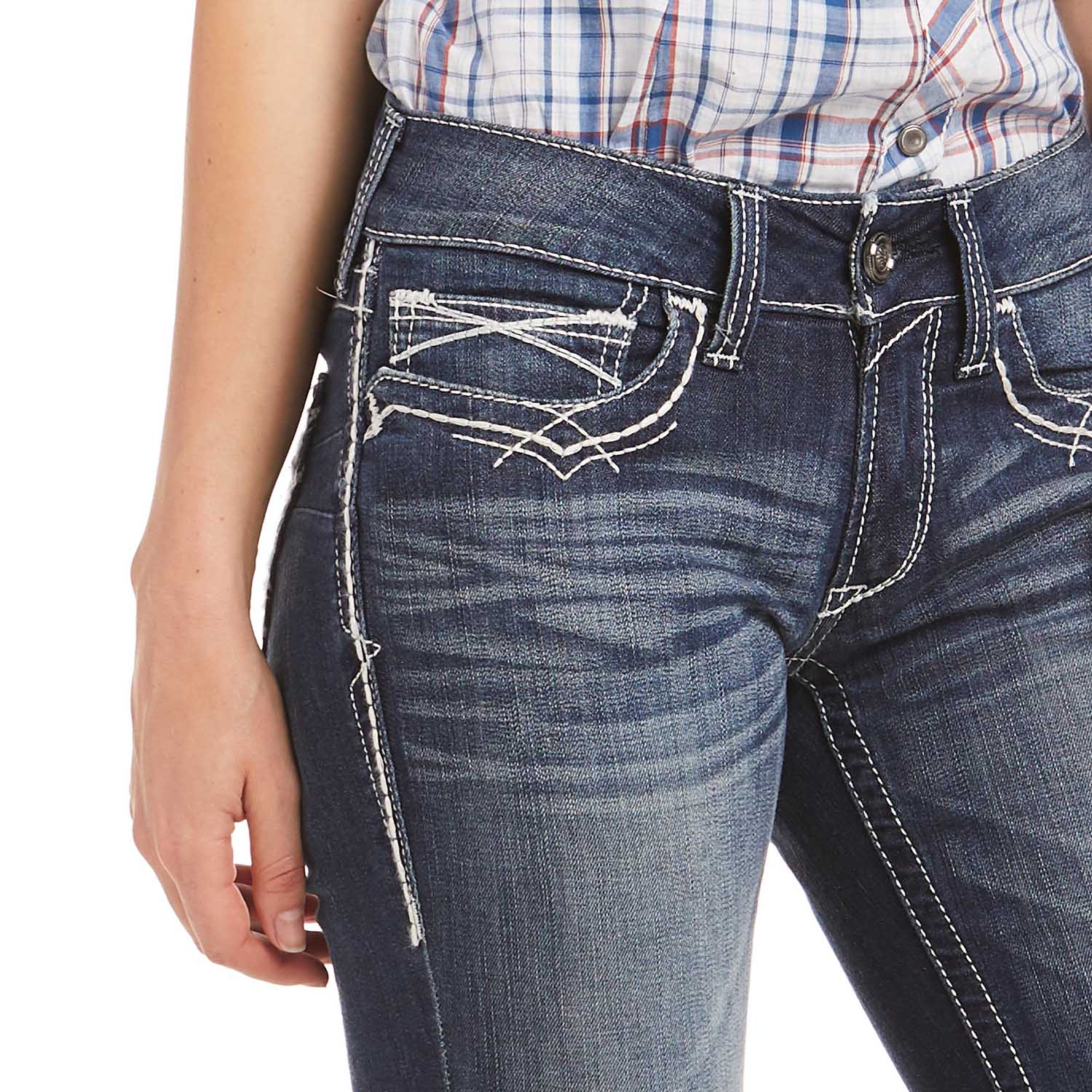 Ariat R.E.A.L. Mid Rise Boot Cut Jeans, Entwined Stitch - Stylemaxs