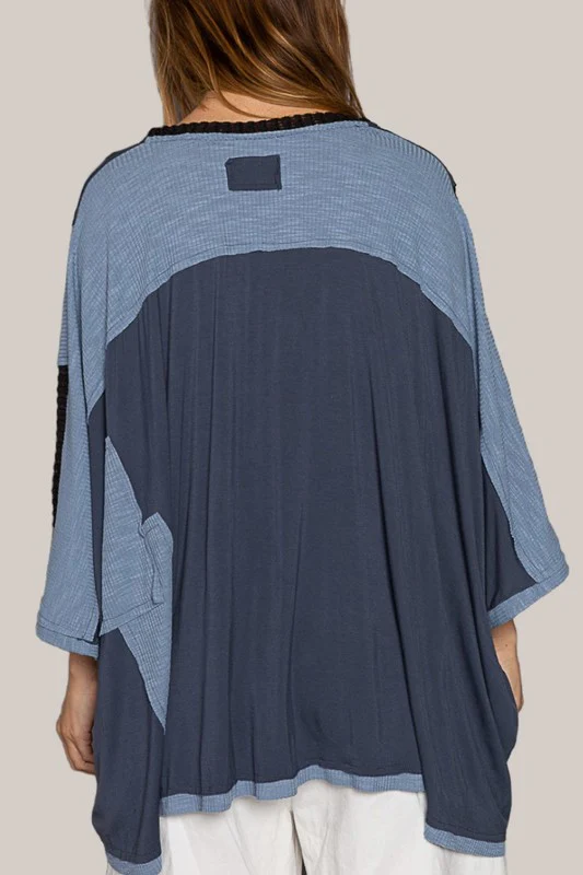 POL High-Low Contrast V-Neck Top - Stylemaxs
