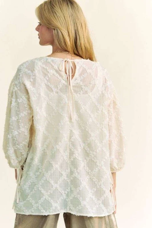 Davi & Dani Tied Round Neck Mesh Blouse - Stylemaxs