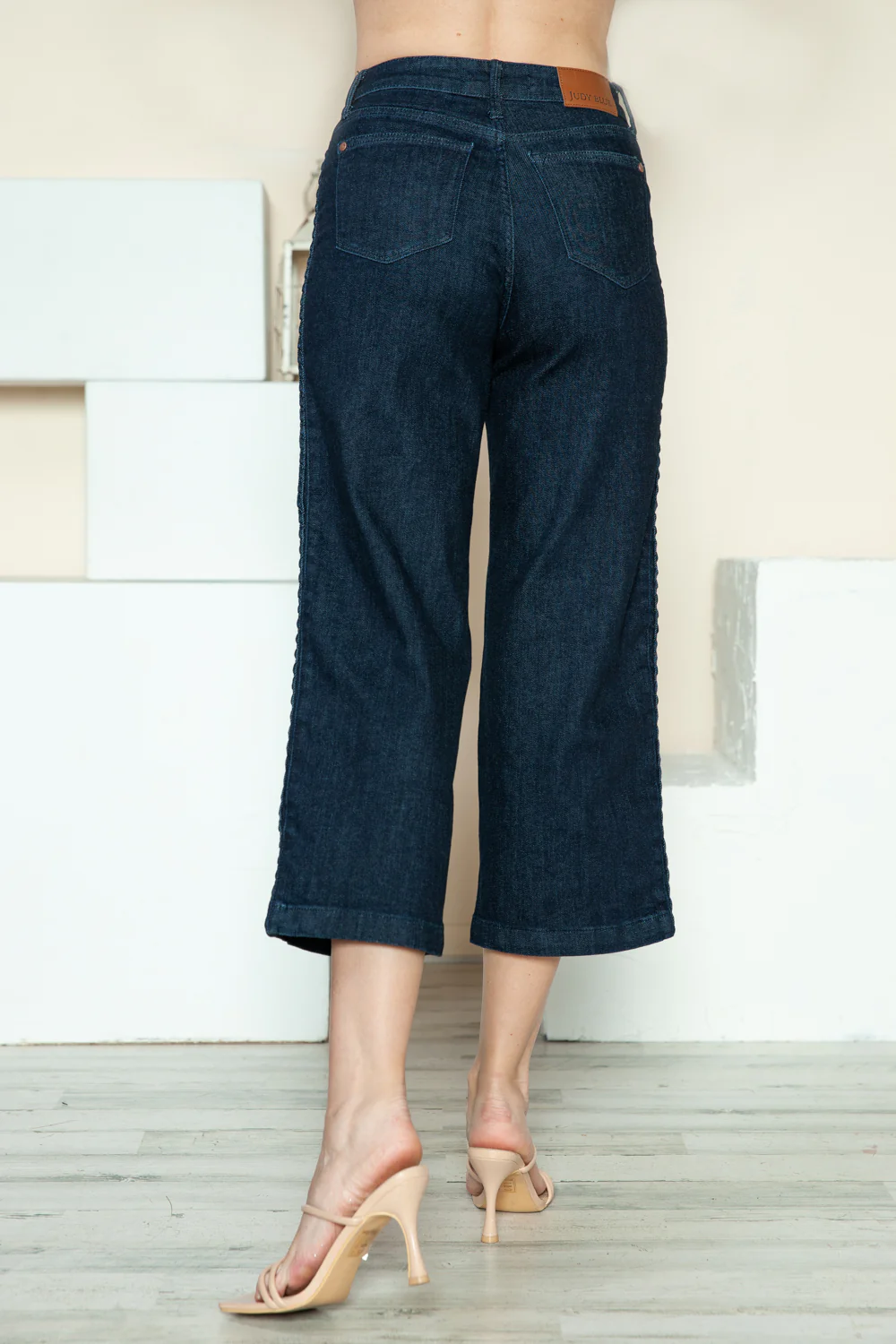 Judy Blue Full Size Side Seam Braid Detail Crop Wide Leg Jeans - Stylemaxs