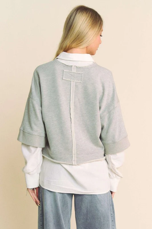 Davi & Dani Faux Layered French Terry Contrast Top - Stylemaxs