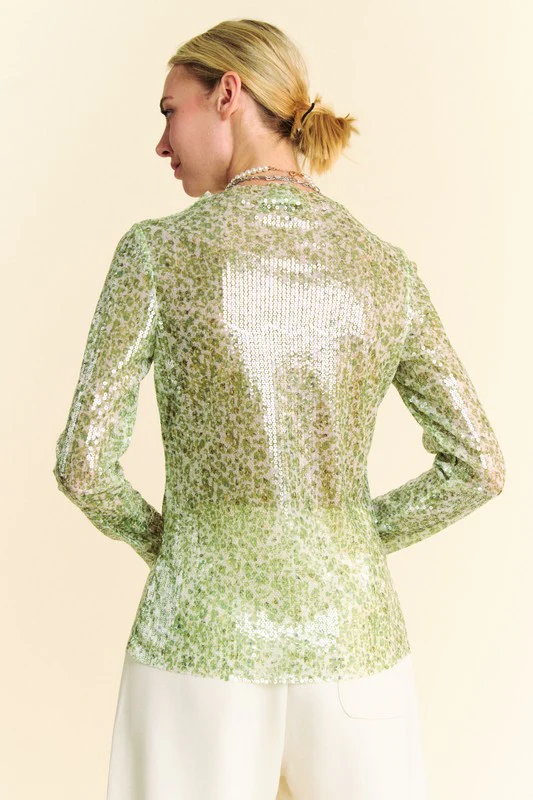 Davi & Dani Sequin Mock Neck Long Sleeve Mesh Top - Stylemaxs