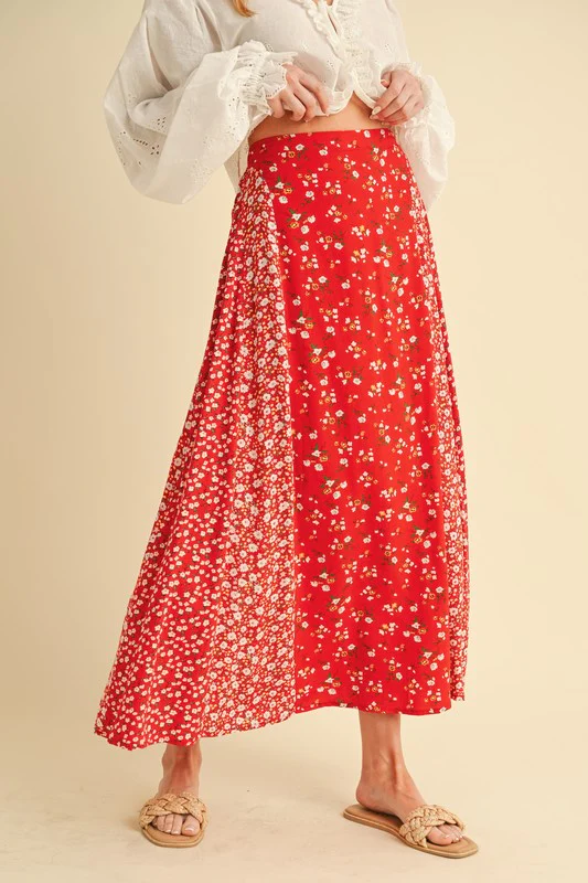 Aemi + Co Floral Elastic Waist Maxi Skirt - Stylemaxs