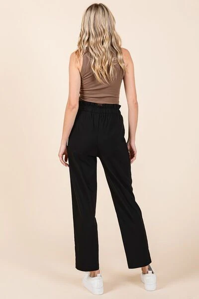 Mittoshop Paperbag Waist Tapered Straight Pants - Stylemaxs