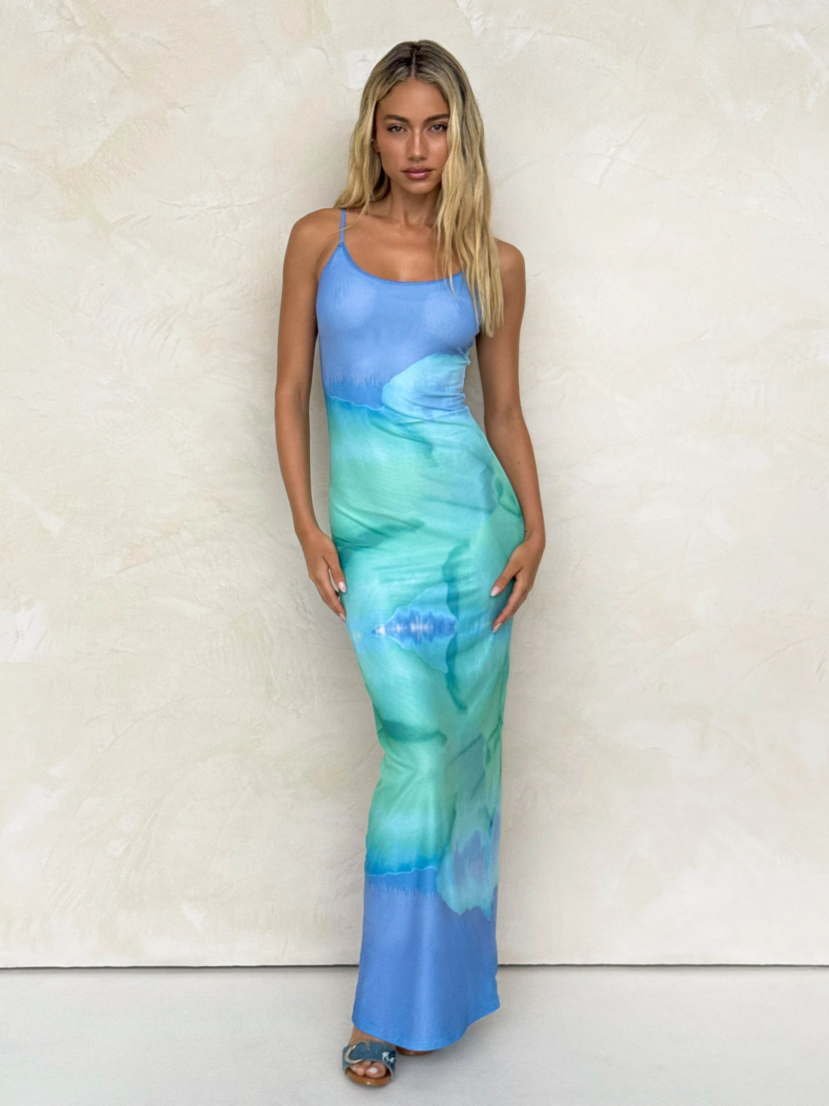 ARDON MAXI DRESS - BLUE : MACRO FLORAL : BLUE HIBISCUS - Stylemaxs