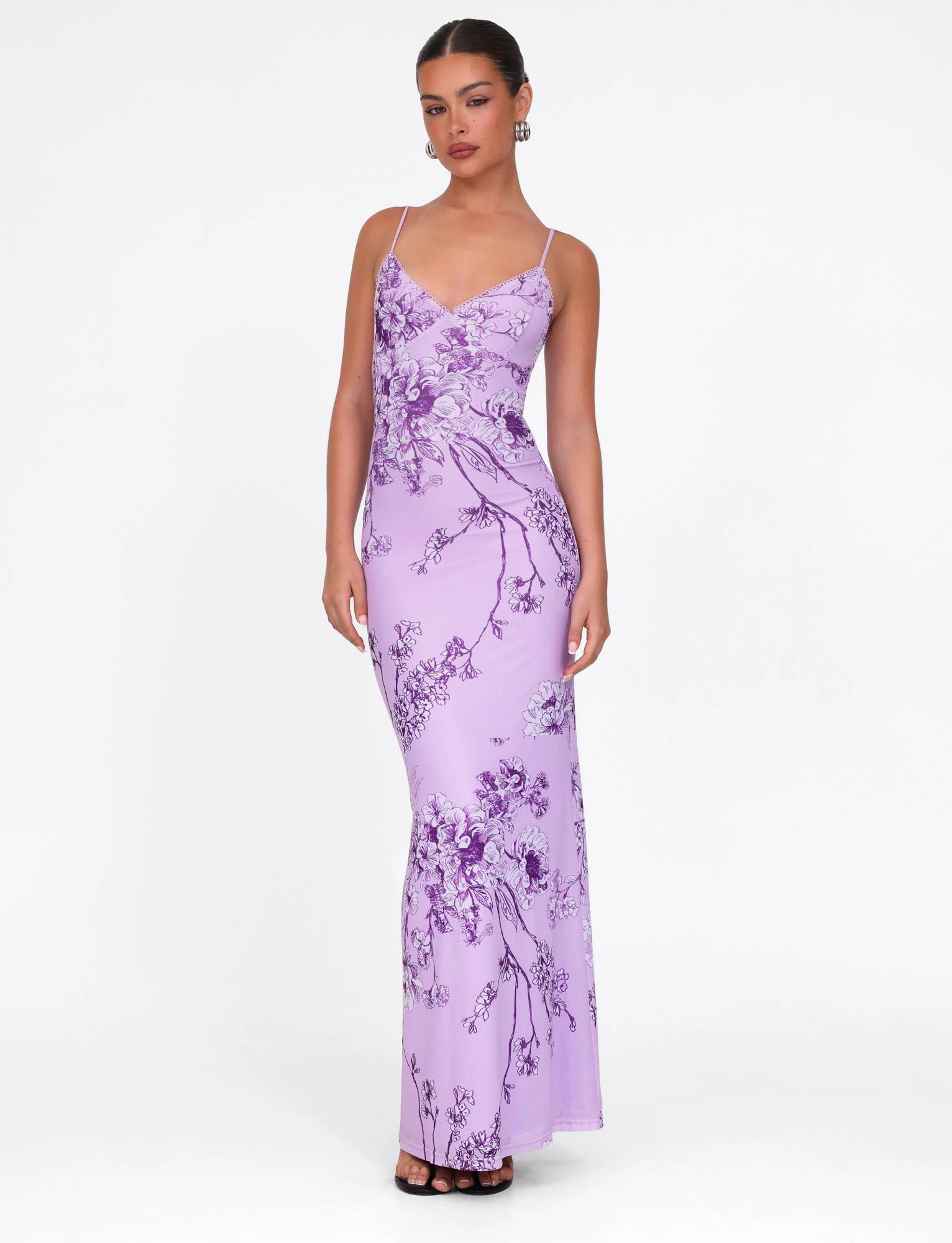 JULIANNA DRESS - PURPLE : FLORAL : PURPLE CERAMIC FLORAL - Stylemaxs