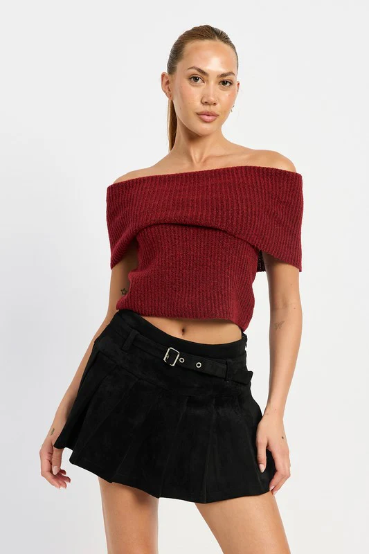 PLEATED SUEDE SKORT WITH BELT - Stylemaxs