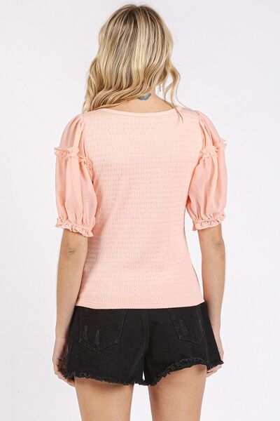 Mittoshop Frill Round Neck Half Sleeve Blouse - Stylemaxs