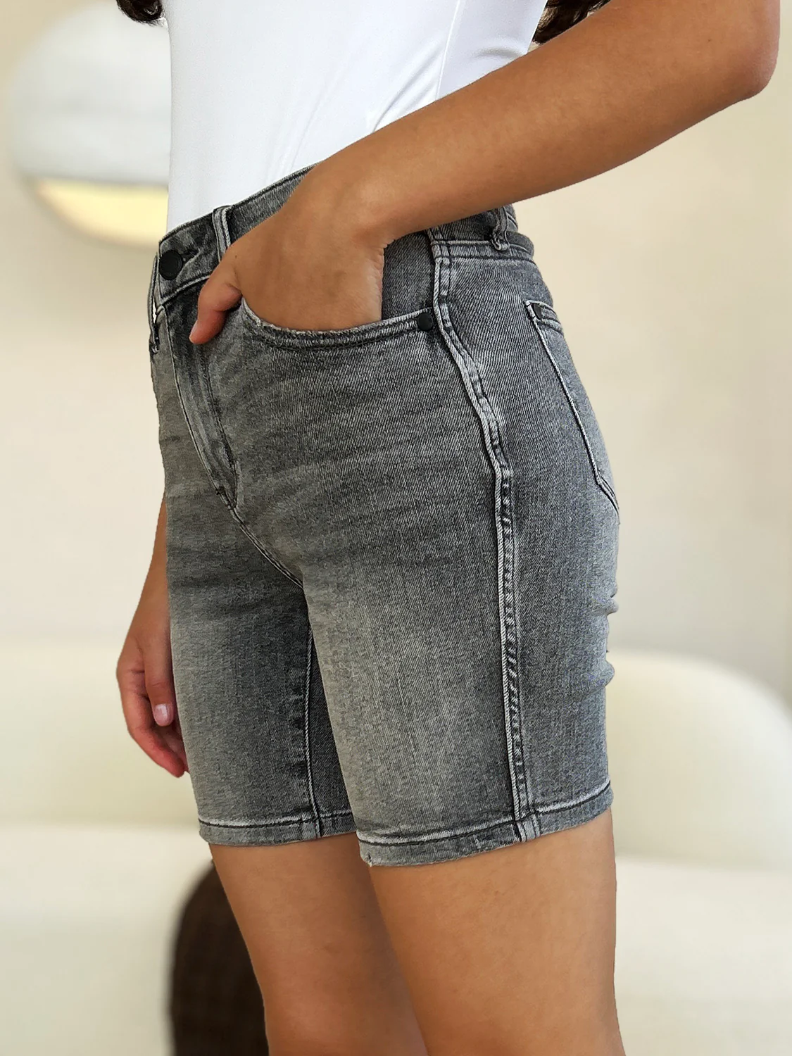 Judy Blue Full Size High Waist Washed Denim Shorts - Stylemaxs