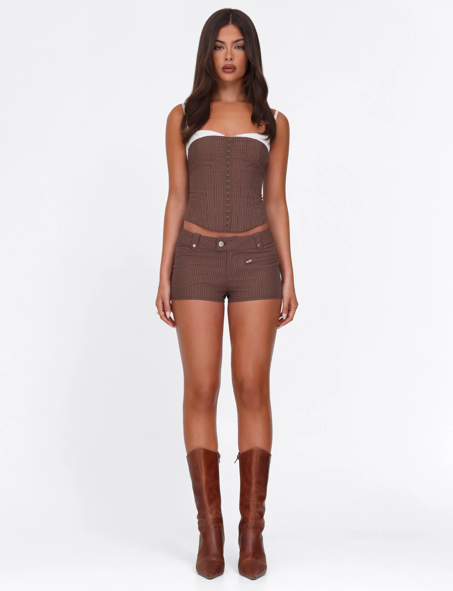 ANTONELLA SHORT - BROWN : CHOCOLATE : CHOCOLATE PINSTRIPE - Stylemaxs