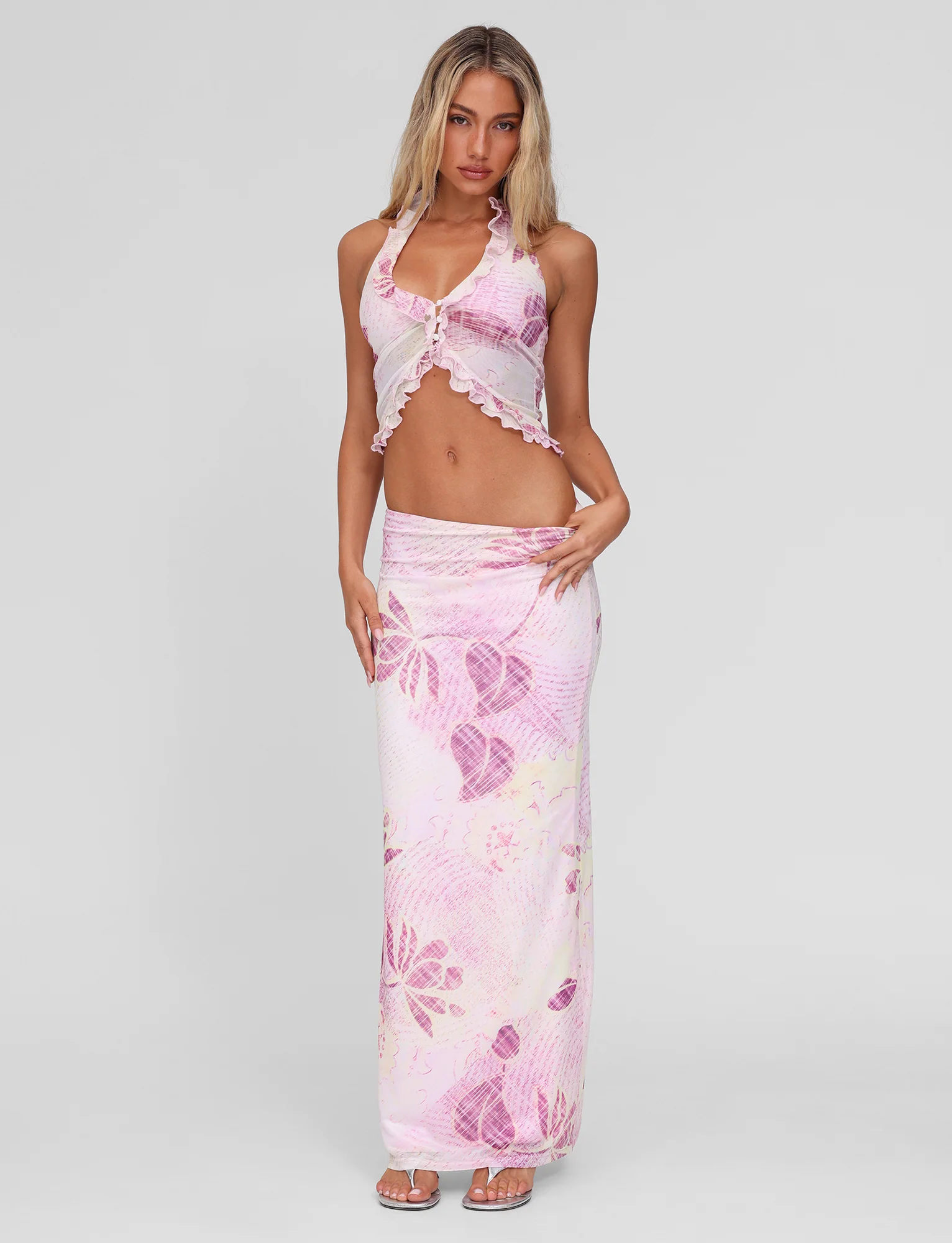 DALILA MIDI SKIRT - GRUNGE FLORAL MAGENTA - Stylemaxs