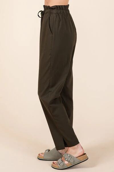 Mittoshop Paperbag Waist Tapered Straight Pants - Stylemaxs