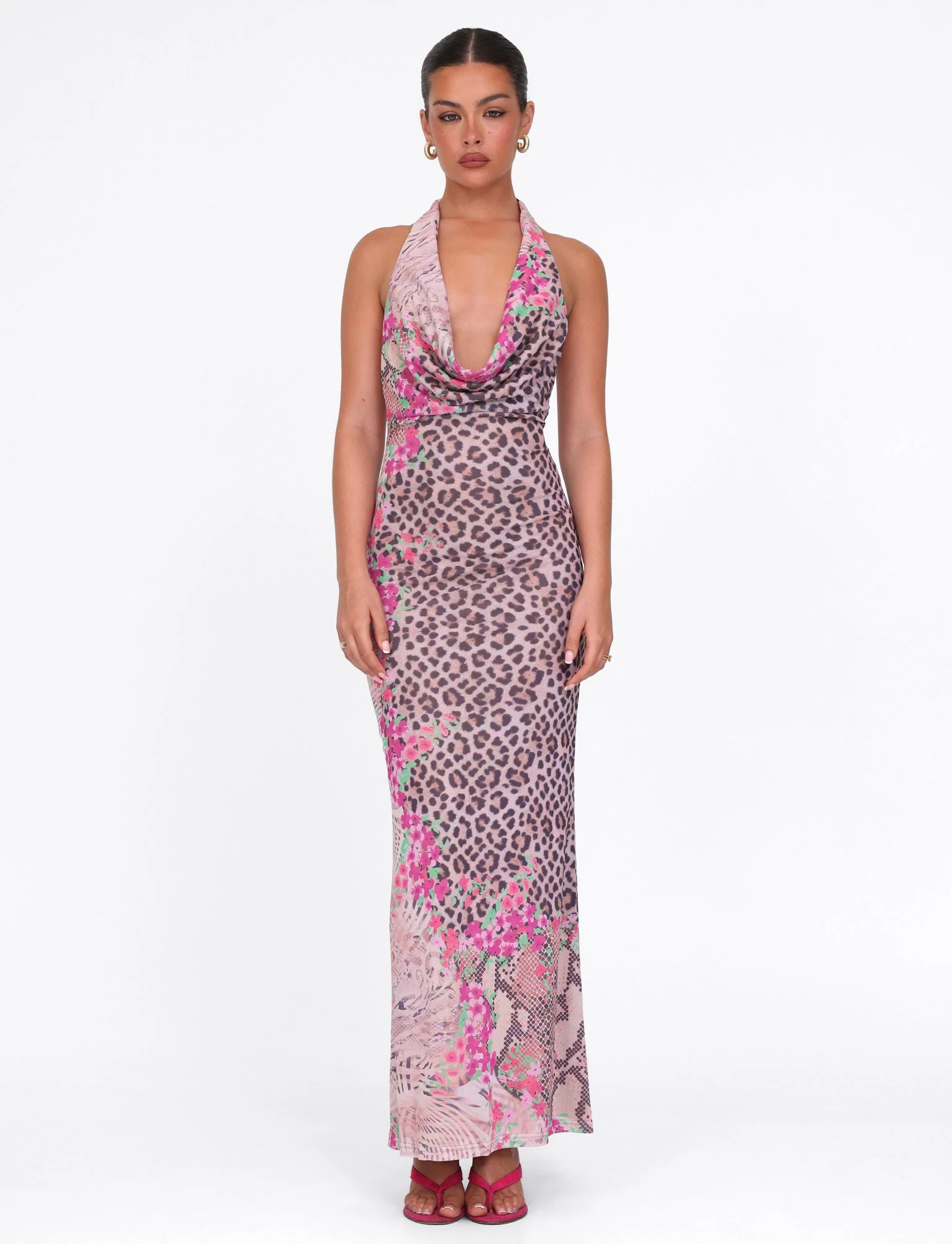 CATALINA MAXI DRESS - NEUTRAL : ANIMAL : ANIMAL FLORAL BORDER - Stylemaxs