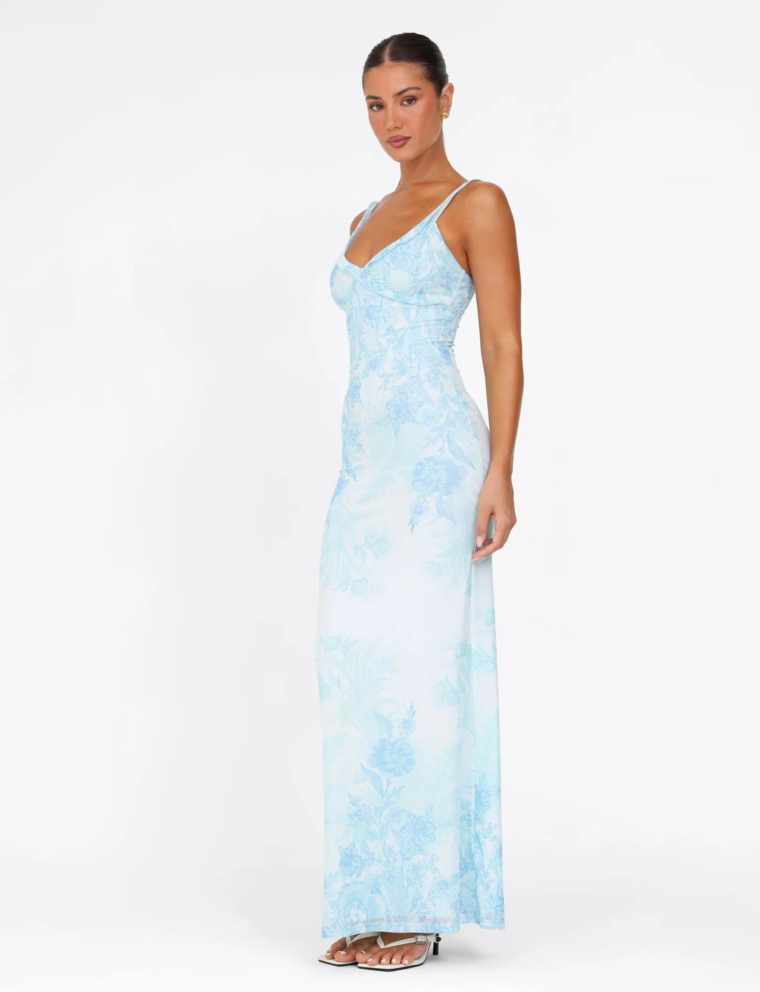 GUILIANNA FRILL MAXI DRESS - BLUE : FLORAL : TAPESTRY - Stylemaxs