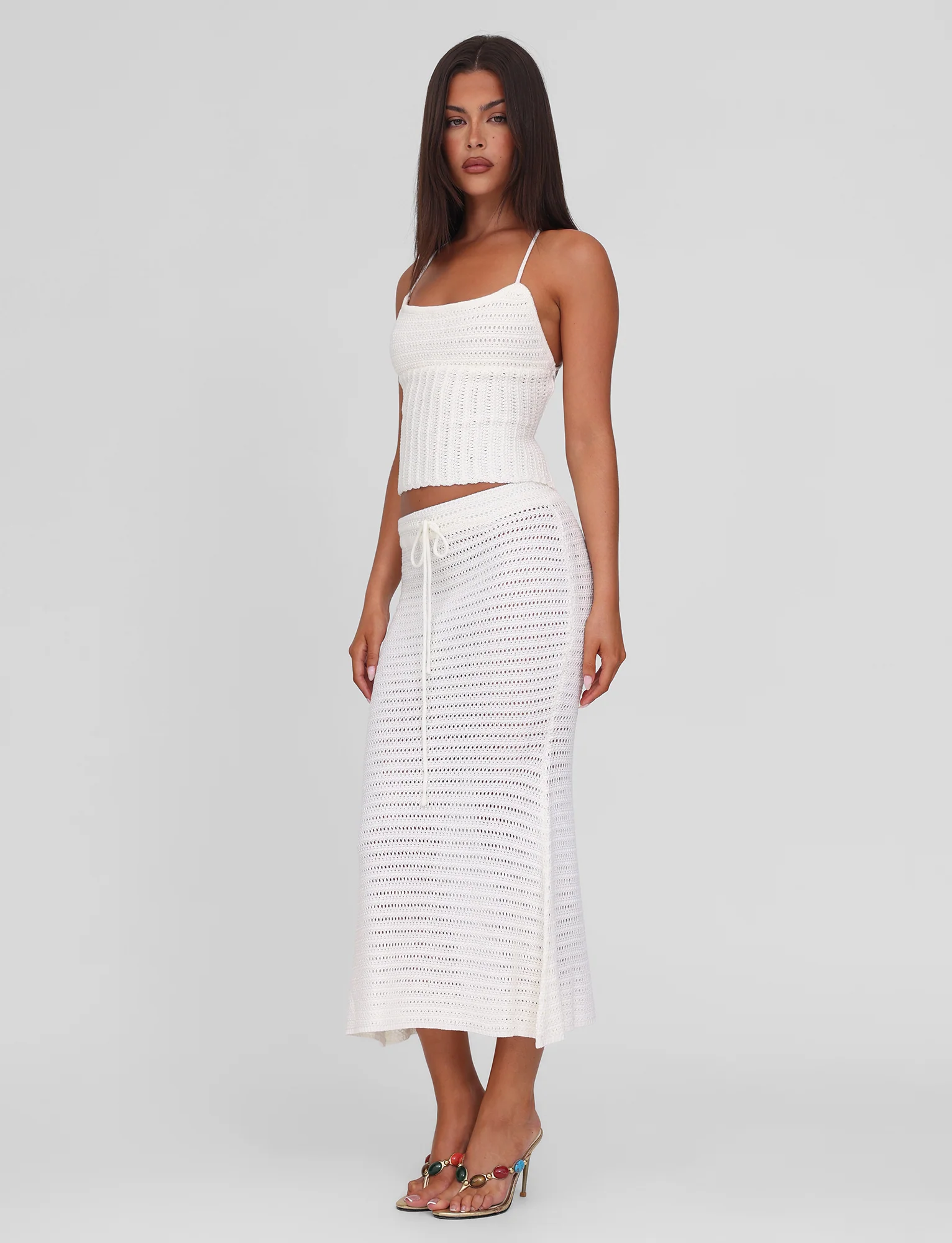 EMELYN MIDI SKIRT - CREAM - Stylemaxs