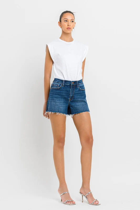 High Rise Slit Raw Hem A-Line Shorts - Stylemaxs