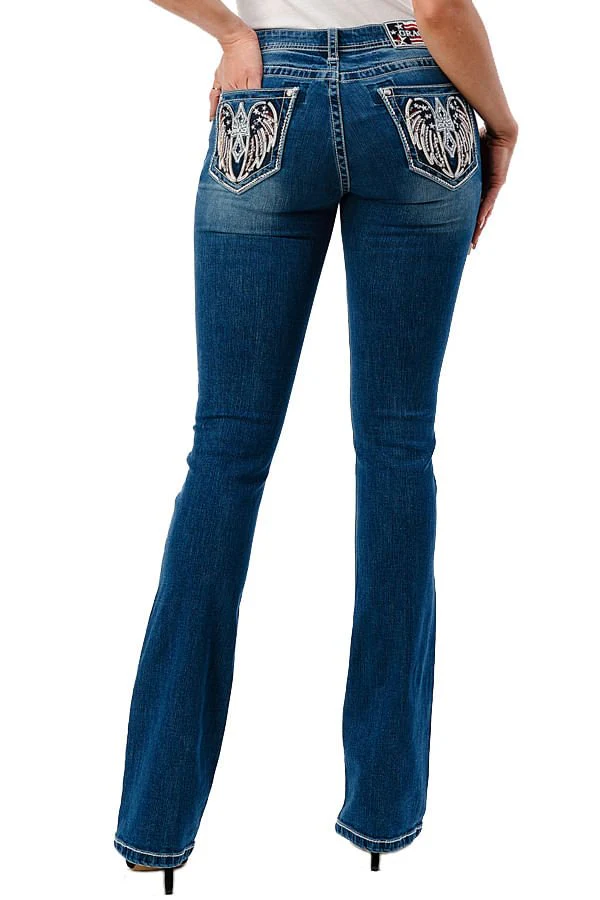 Grace in LA Americana Wing Embellished Mid Rise Bootcut Jeans - Stylemaxs