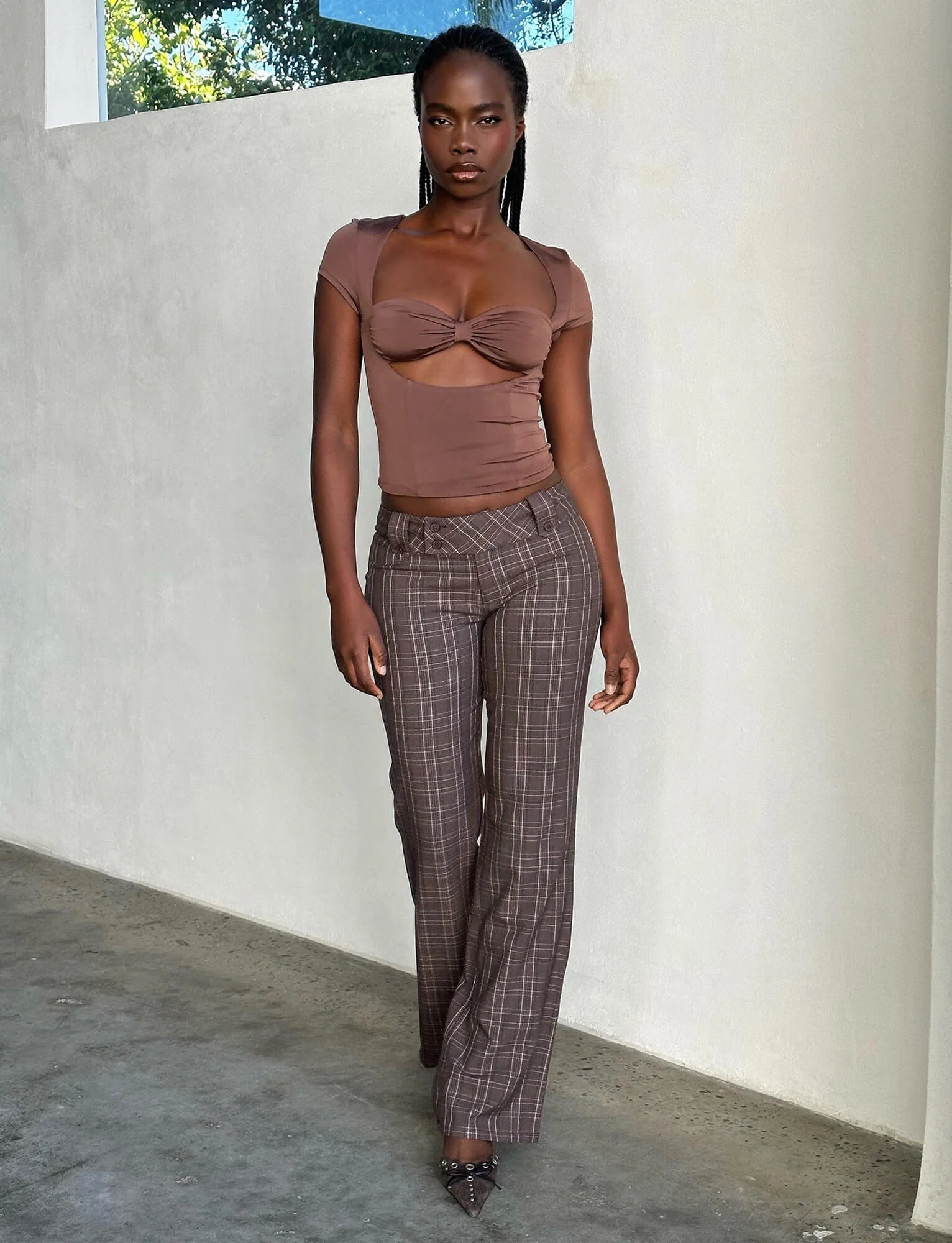 KITTIE PANT - BROWN : CHOCOLATE CHECK - Stylemaxs